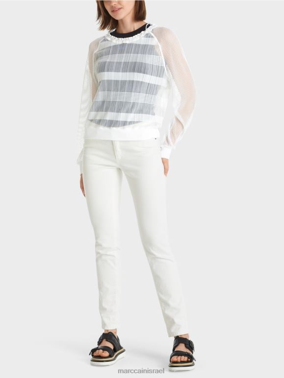 לבן Marc Cain טי שירט שקופה עם שרוולים ארוכים הַלבָּשָׁה 62FRR1359