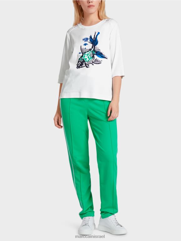 לבן Marc Cain חולצת טריקו אוורירית עם תוספת רשת הַלבָּשָׁה 62FRR1361