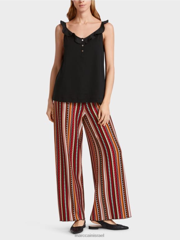 שָׁחוֹר Marc Cain חלק עליון אוורירי עם צמר גפן הַלבָּשָׁה 62FRR1369