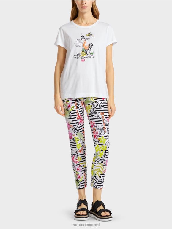 לבן Marc Cain חולצה עם הדפס מתכון מאי טאי הַלבָּשָׁה 62FRR1385