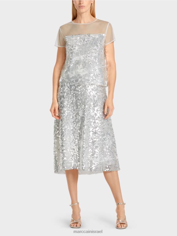 צבע קרם Marc Cain חלק עליון עם פאייטים אלגנטי הַלבָּשָׁה 62FRR1390