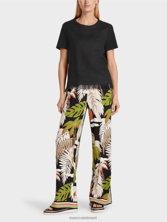 שָׁחוֹר Marc Cain חולצת טריקו עם פרנזים הַלבָּשָׁה 62FRR1396