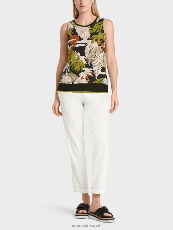 ירוק זית עמוק Marc Cain עליונית ללא שרוולים עם הדפס טרופי הַלבָּשָׁה 62FRR1399