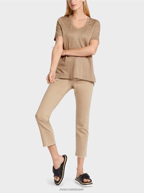 חול עמוק Marc Cain חולצת טי בתערובת פשתן הַלבָּשָׁה 62FRR1400