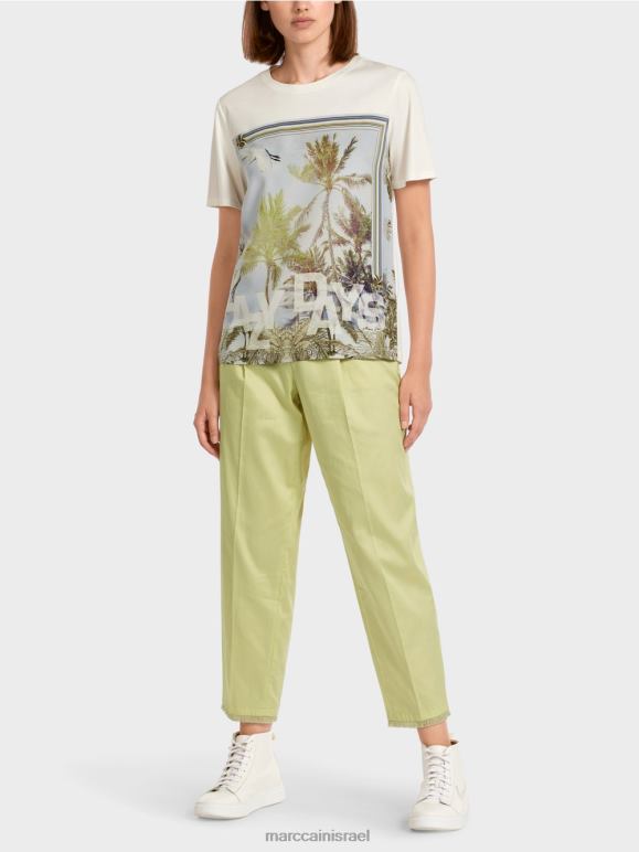 צבע תכלת Marc Cain חולצת טי אלגנטית בשילוב חומרים הַלבָּשָׁה 62FRR1418