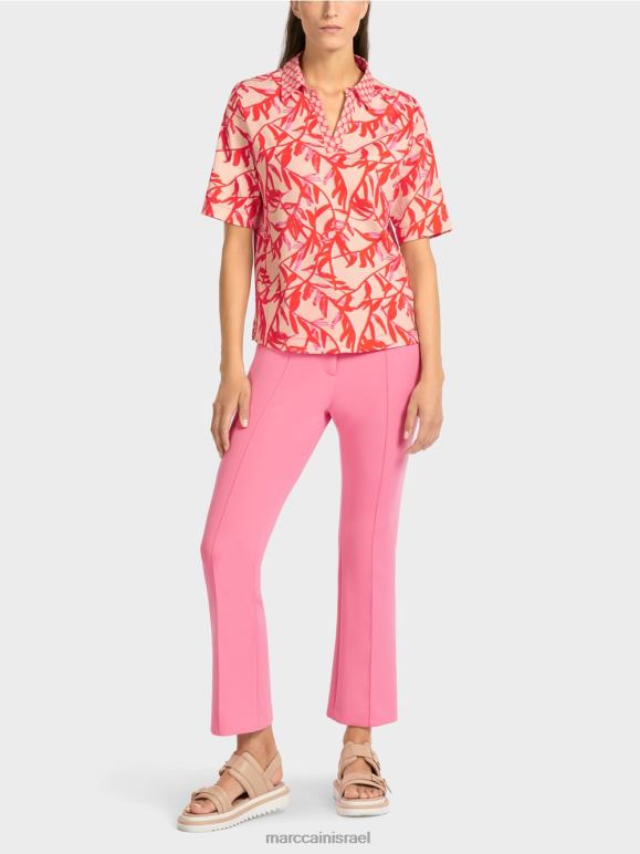 שיזוף בהיר Marc Cain חולצת פולו עם שילוב דפוסים הַלבָּשָׁה 62FRR1421