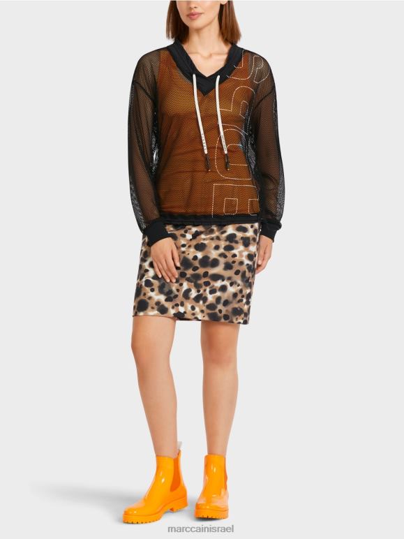 שָׁחוֹר Marc Cain חולצת רשת שקופה הַלבָּשָׁה 62FRR1435