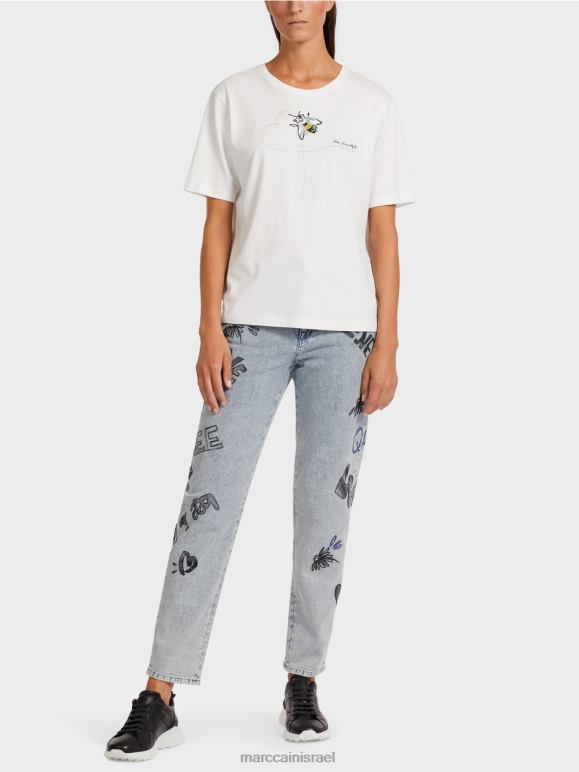 צבע קרם Marc Cain חלק עליון מכותנה רכה הַלבָּשָׁה 62FRR1439