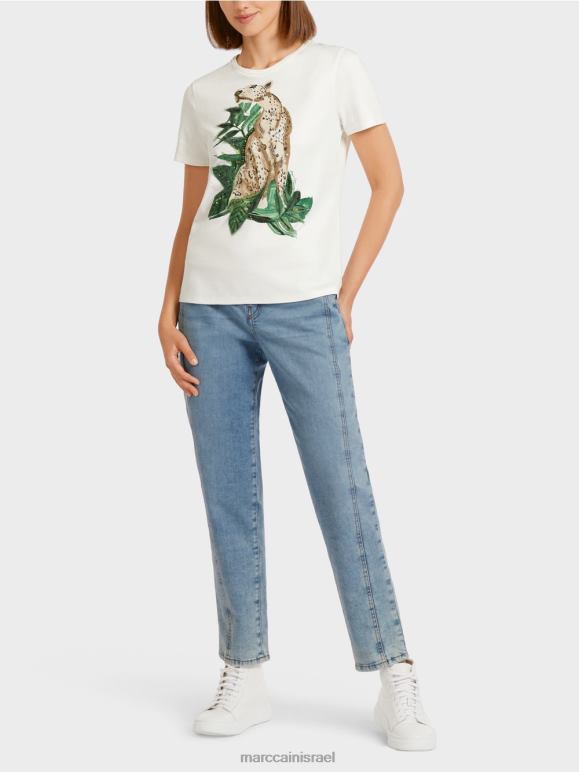 ירוק אזוב Marc Cain חולצת טריקו מנומרת עם פרטי ריינסטון הַלבָּשָׁה 62FRR1448