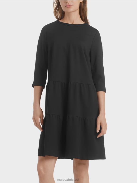 שָׁחוֹר Marc Cain שמלת ג'רסי עם פלאנטים מדורגים הַלבָּשָׁה 62FRR145