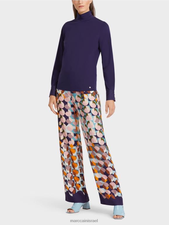 סגול מלכותי Marc Cain חולצת טריקו עם שרוולים מחושלים הַלבָּשָׁה 62FRR1458