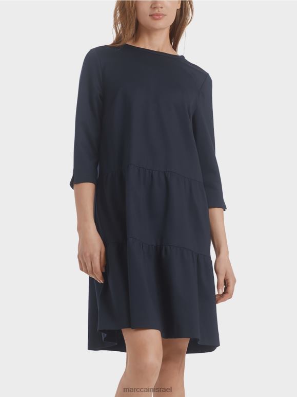 כחול חצות Marc Cain שמלת ג'רסי עם פלאנטים מדורגים הַלבָּשָׁה 62FRR146
