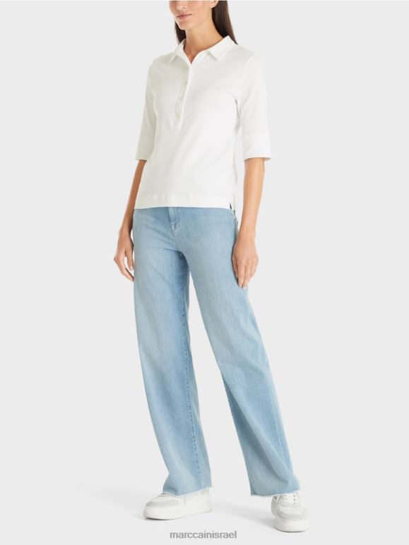 לבן Marc Cain חולצת פולו כותנה הַלבָּשָׁה 62FRR1463