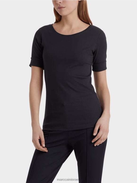 כחול חצות Marc Cain חולצה עם צווארון עגול עם שרוולים קצרים הַלבָּשָׁה 62FRR1466