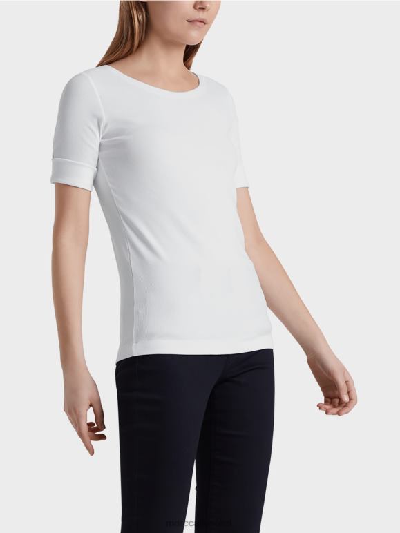 לבן Marc Cain חולצה עם צווארון עגול עם שרוולים קצרים הַלבָּשָׁה 62FRR1469