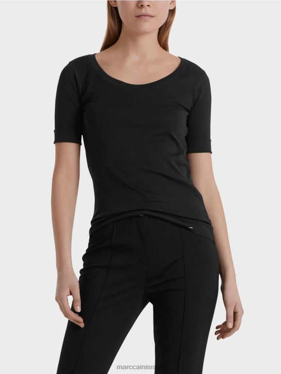 שָׁחוֹר Marc Cain חולצת בייסיק איכותית הַלבָּשָׁה 62FRR1479
