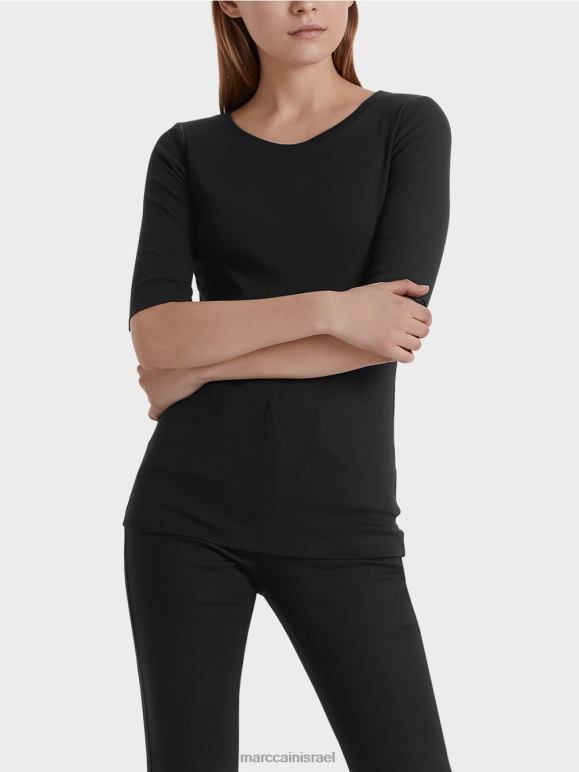 שָׁחוֹר Marc Cain חולצה עם צווארון עגול עם שרוולים קצרים הַלבָּשָׁה 62FRR1480