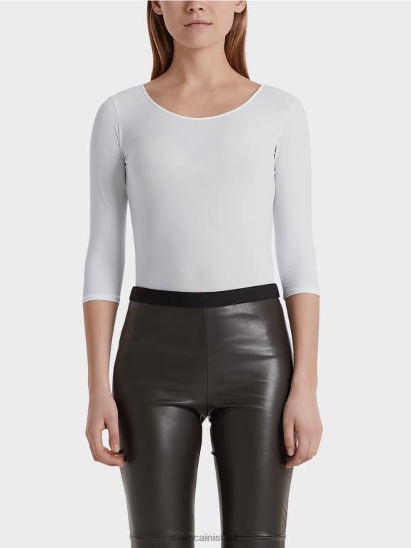 לבן Marc Cain חולצה עדינה במיוחד עם שרוולים ארוכים הַלבָּשָׁה 62FRR1481