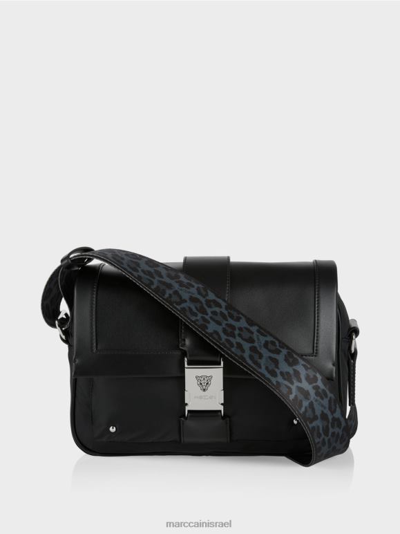 שָׁחוֹר Marc Cain תיק כתף "לחשוב מחדש ביחד". אבזר 62FRR1519