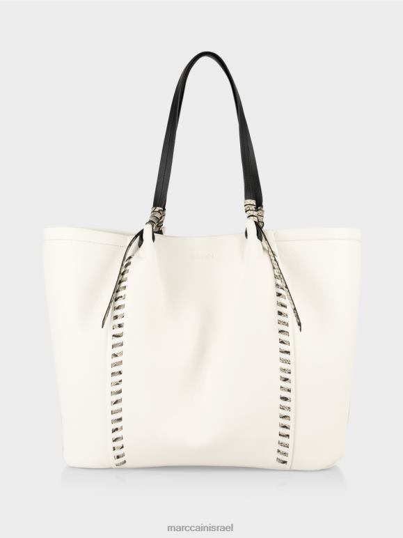 לבן ושחור Marc Cain תיק "לחשוב ביחד" עם עור אבזר 62FRR1524