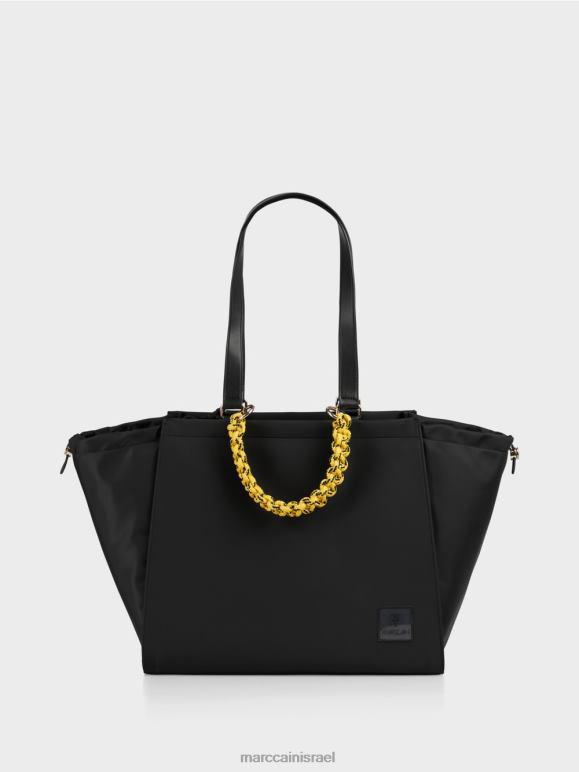 שָׁחוֹר Marc Cain תיק ידית סרוגה "לחשוב מחדש ביחד". אבזר 62FRR1534