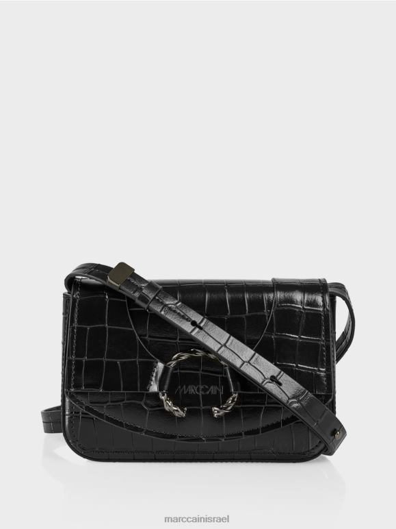 שָׁחוֹר Marc Cain תיק כתף עם טבעת דקורטיבית אבזר 62FRR1542