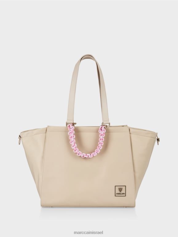 חול מולבן Marc Cain תיק ידית סרוגה "לחשוב מחדש ביחד". אבזר 62FRR1549