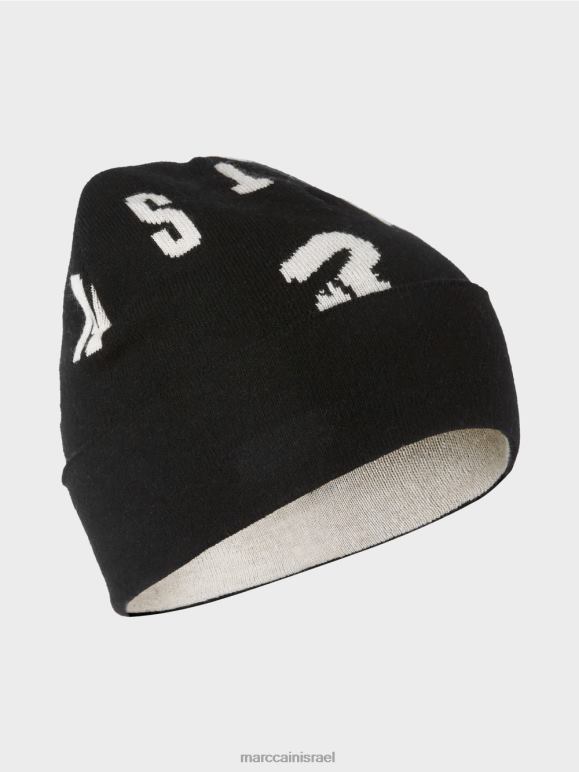 שָׁחוֹר Marc Cain כובע "לחשוב מחדש ביחד" סרוג אבזר 62FRR1698