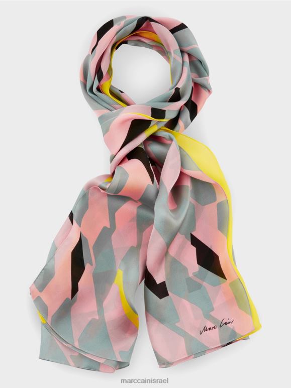 שמיים כחולים כהים Marc Cain צעיף משי בעיצוב גרפי אבזר 62FRR1707