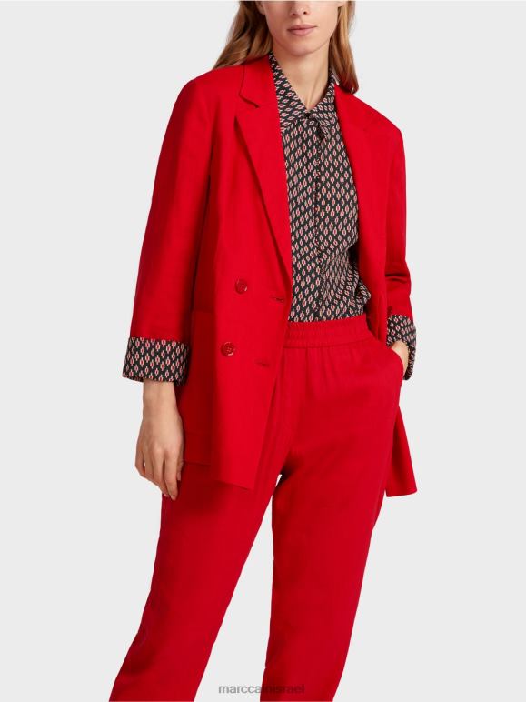 אדום עמוק Marc Cain מעיל פשתן כפול הַלבָּשָׁה 62FRR181