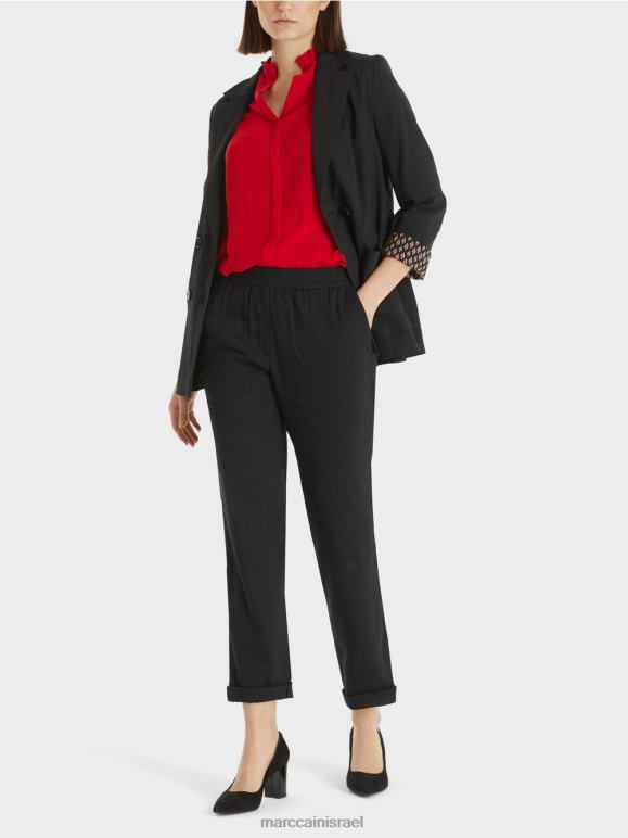 שָׁחוֹר Marc Cain מעיל פשתן כפול הַלבָּשָׁה 62FRR182