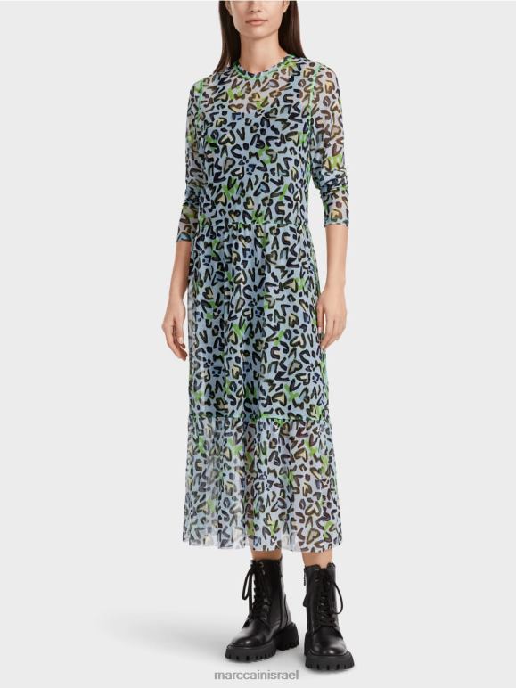 כחול אבקה רכה Marc Cain שמלה ארוכה עם חצאית מדורגת הַלבָּשָׁה 62FRR26