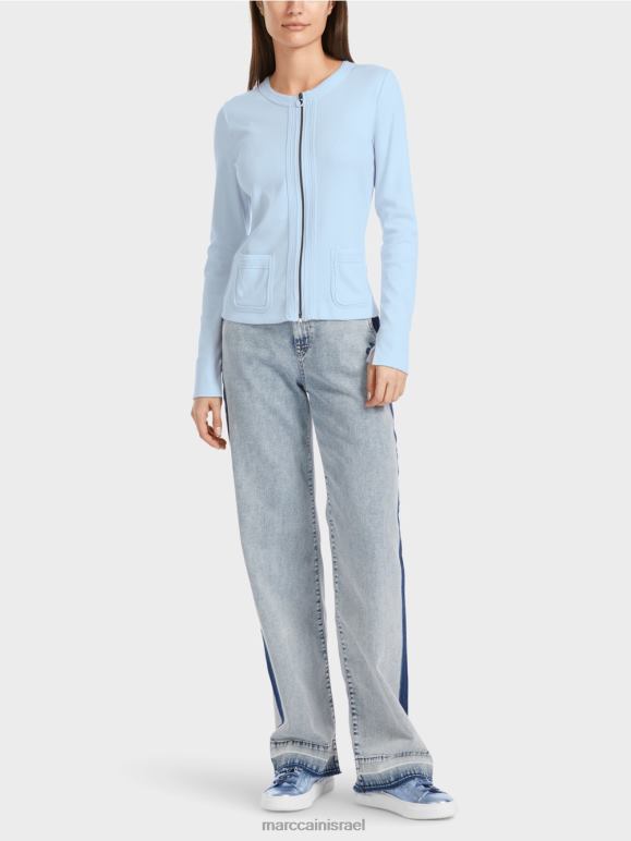 כחול אבקה רכה Marc Cain ז'קט עם רוכסן עם צוואר עגול הַלבָּשָׁה 62FRR330