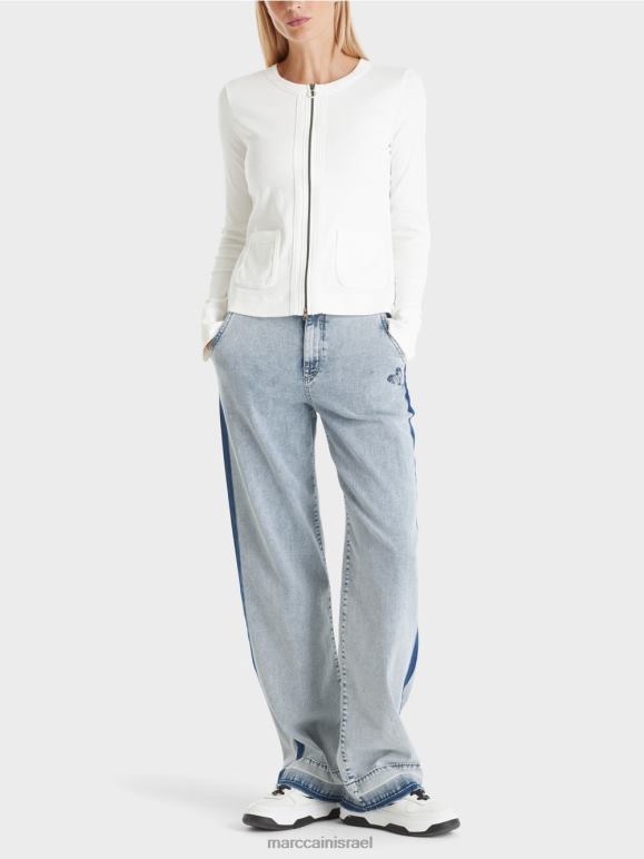 צבע קרם Marc Cain ז'קט עם רוכסן עם צוואר עגול הַלבָּשָׁה 62FRR332