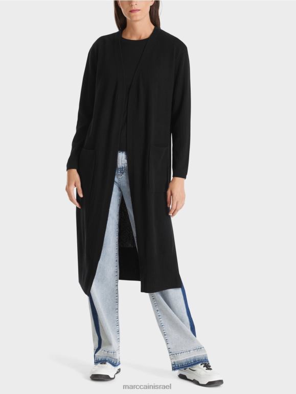 שָׁחוֹר Marc Cain מעיל "לחשוב מחדש" סרוג ארוך הַלבָּשָׁה 62FRR335