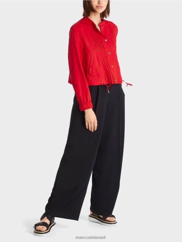 אדום עמוק Marc Cain מעיל פשתן עם צווארון עמיד הַלבָּשָׁה 62FRR356