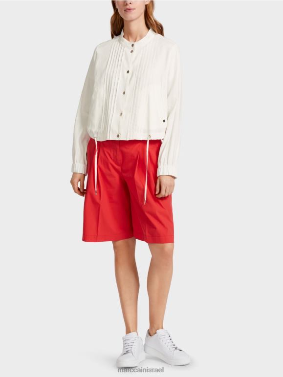 צבע קרם Marc Cain מעיל פשתן עם צווארון עמיד הַלבָּשָׁה 62FRR361