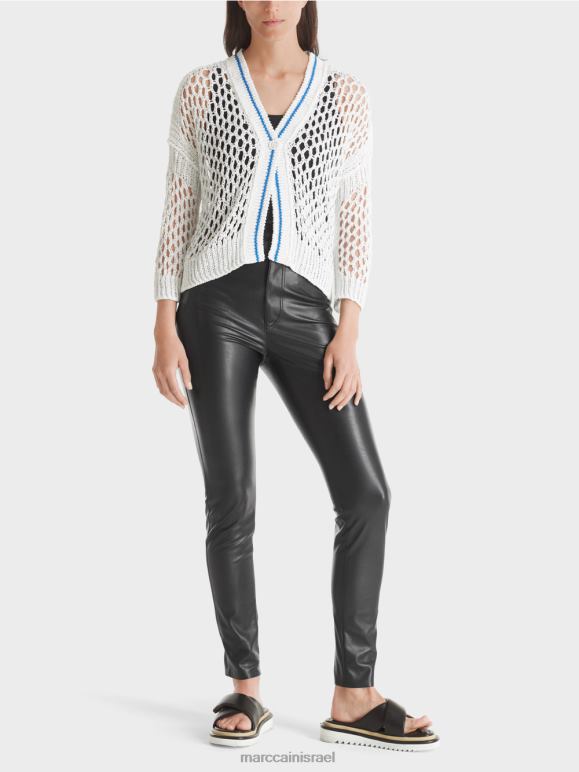 לבן Marc Cain קרדיגן מחורר סרוג בגרמניה הַלבָּשָׁה 62FRR362