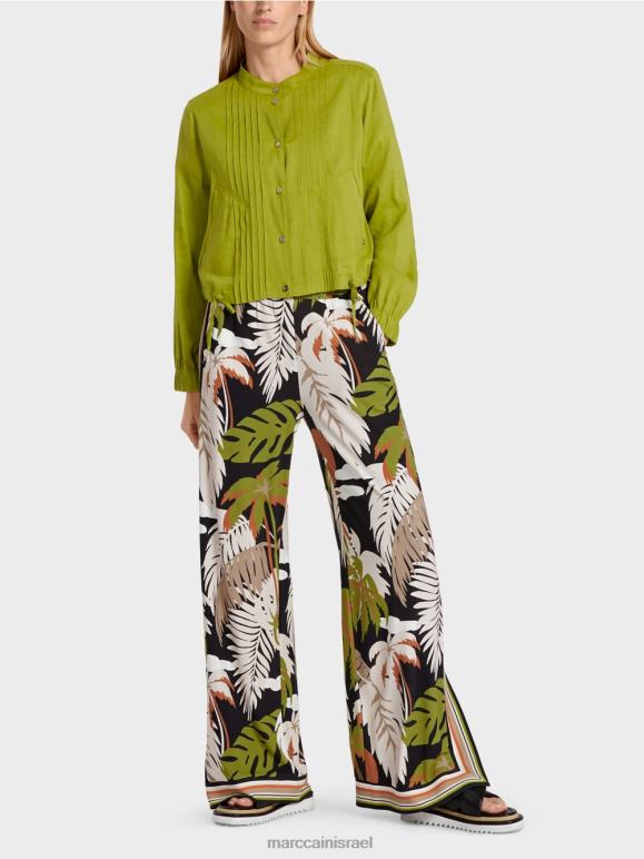 ירוק זית עמוק Marc Cain מעיל פשתן עם צווארון עמיד הַלבָּשָׁה 62FRR383