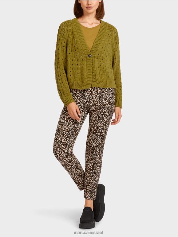 אוליב צהוב Marc Cain קרדיגן "סרוג בגרמניה" הַלבָּשָׁה 62FRR412
