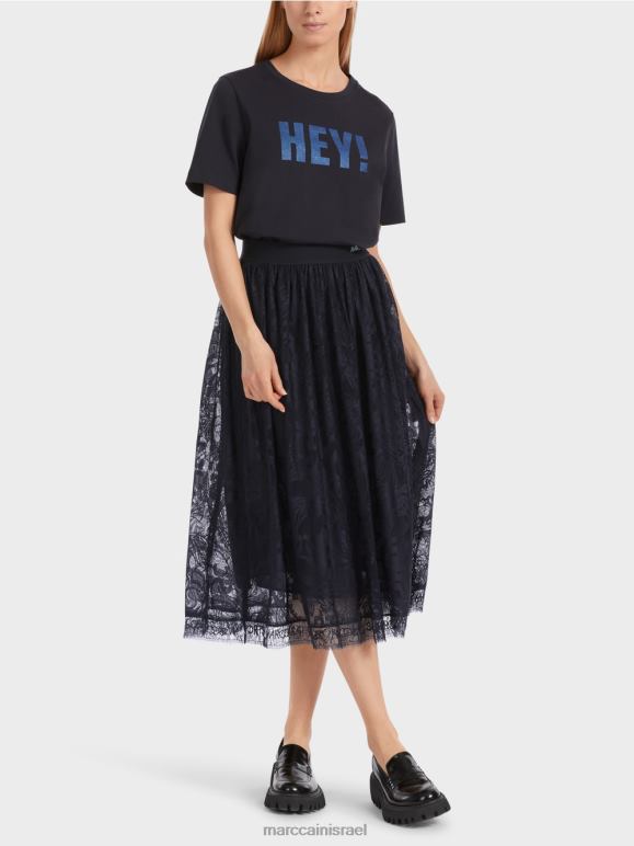 כחול חצות Marc Cain חצאית רחבה בתחרת טול הַלבָּשָׁה 62FRR456