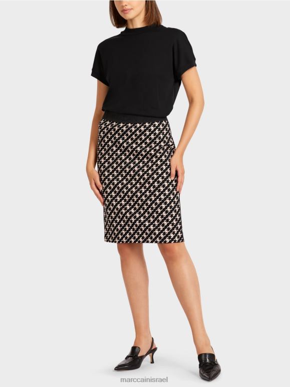 שָׁחוֹר Marc Cain חצאית ספורטיבית במשבצת רועים הַלבָּשָׁה 62FRR508