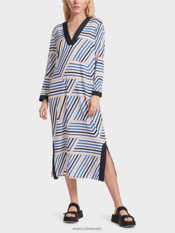 צבע תכלת Marc Cain שמלת מידי עם פסים אסימטריים הַלבָּשָׁה 62FRR52