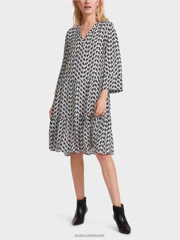 כחול חצות Marc Cain שמלה מודפסת עם כפכפים הַלבָּשָׁה 62FRR53