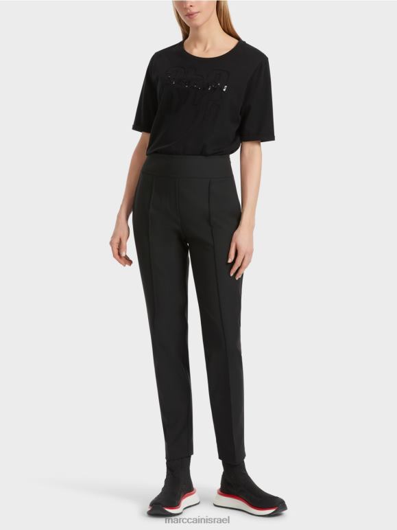 שָׁחוֹר Marc Cain מכנסיים רזים עם רוכסן בצד הַלבָּשָׁה 62FRR540