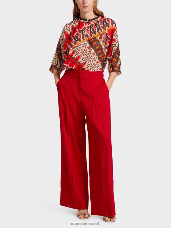 אדום עמוק Marc Cain מכנסי פשתן עם קפלים הַלבָּשָׁה 62FRR610