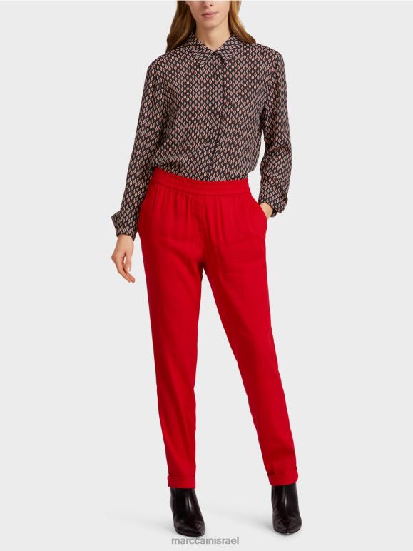 אדום עמוק Marc Cain מכנסי פשתן עם חגורת מותן הַלבָּשָׁה 62FRR613