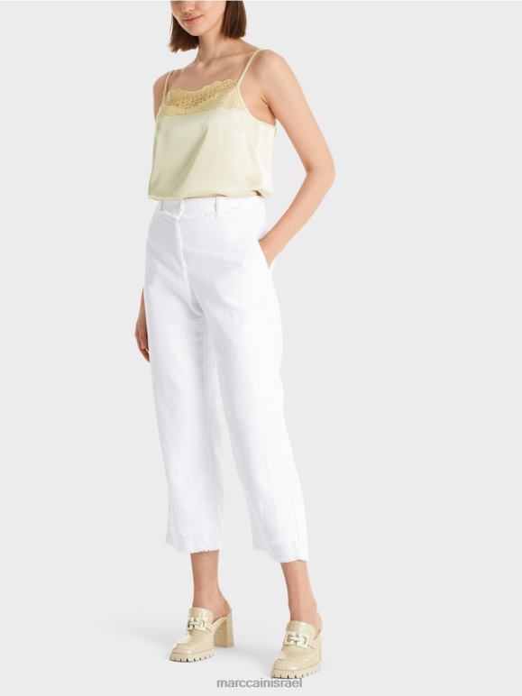 לבן Marc Cain מכנסיים עם פרנזים במראה פשתן הַלבָּשָׁה 62FRR619