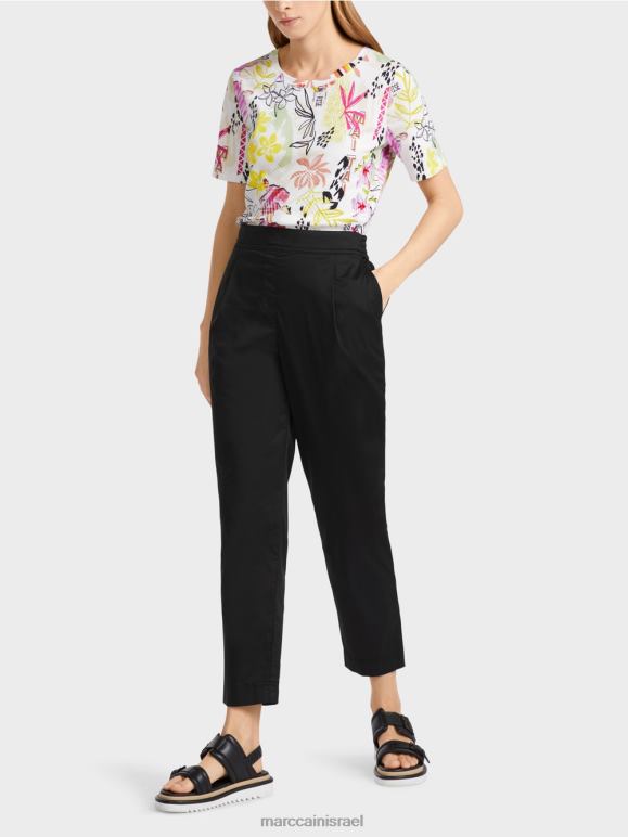 שָׁחוֹר Marc Cain מכנסיים עם קפלים ורצועת מותן נמתחת הַלבָּשָׁה 62FRR627