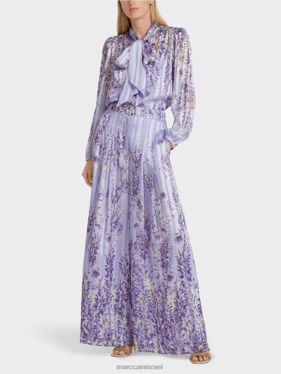 לילך בהיר Marc Cain מכנסיים רחבים עם הדפס ויסטריה הַלבָּשָׁה 62FRR630